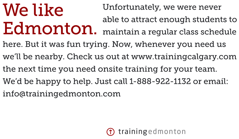 Training Edmonton is now closed